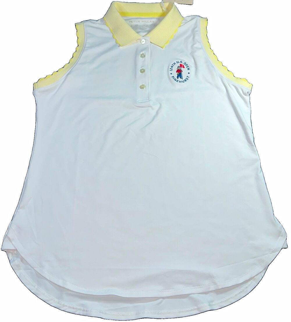 Peter Millar Womens L Sleeveless Golf Polo NWT US Open Pinehurst White Yellow